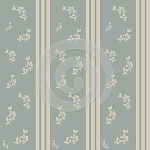 Striped pastel blue  vintage victorian retro style wallpaper with branch