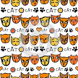 Striped pattern of cats` muzzles, in yellow and orange colors.