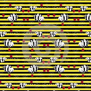 Striped pattern with the image lovely animation mutants of elephants bees
