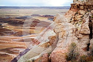 Striped purple sandstone formations of Blue Mesa badlands in Petrified Forest National Park, Arizona, USA