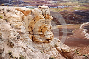 Striped purple sandstone formations of Blue Mesa badlands in Petrified Forest National Park photo