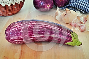 Striped raw eggplants