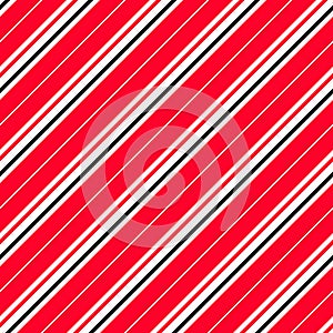 Striped red, black and white diagonal pattern. Warning background for hazardous elements. Repeating seamless vector