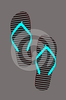 Striped rubber flip flops, isolated. Style: abstraction, illustration, monochrome, neon