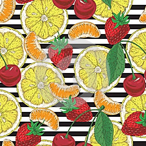 Striped Seamless Pattern with Fruits