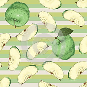 Striped Seamless Pattern. Green Apples