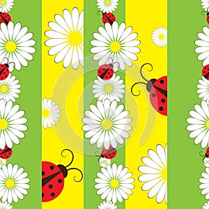 Striped seamless pattern with ladybirds