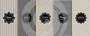 Striped seamless patterns. Vector collection of monochrome geometric background