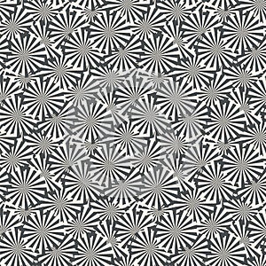 Striped shapes with rays. Abstract geometric seamless pattern. Vector