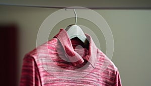 Striped shirt hanging on coat hanger in modern clothing store generated by AI