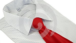 Striped shirt with red silk necktie over white