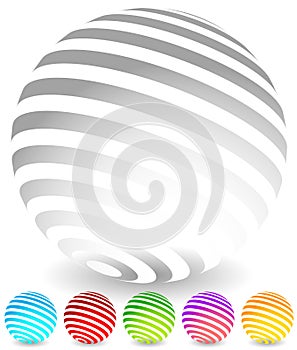 Striped spheres in 6 colors.