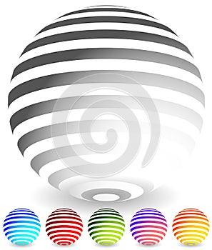 Striped spheres in 6 colors.
