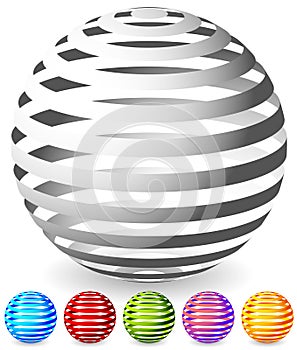 Striped spheres in 6 colors.