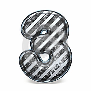 Striped steel black scratched font Number 3 THREE 3D