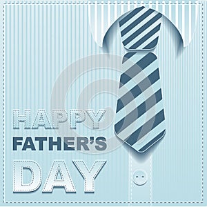 Striped tie on a background of the shirt. Template greeting card for Fathers Day