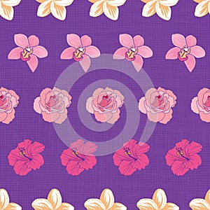 Striped tropical flowers on seamless pattern print