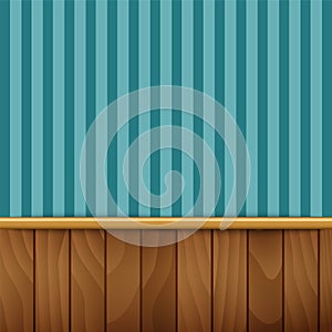 Striped wallpaper with wood paneling