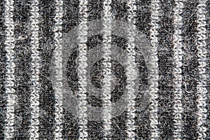 Striped white and gray weave wool yarn closeup