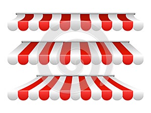 Striped white and red sunshade for cafe, shop, market