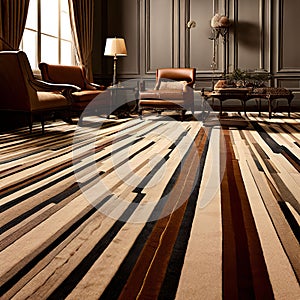 striped wool carpet with alternating shades of brown and crea k photo