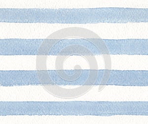 Stripes of blue color on white paper background. Watercolor seamless pattern