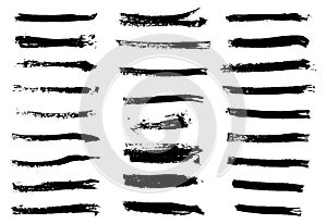 Stripes of brush black paint, set of  grunge design elements.  Vector illustration