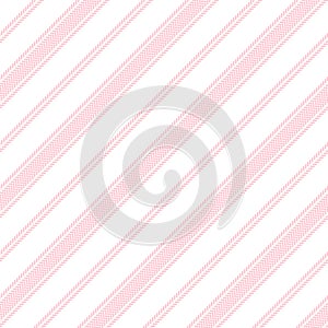 Stripes pattern in pink and white for spring summer. Seamless herringbone textured diagonal vector background for cotton or linen.