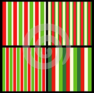 Stripes red green vertical wrapping paper seamless pattern set. Vector christmas backgrounds in Red,yellow and Lime Green