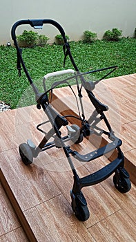 Stripped baby stroller for a DIY cleaning. Metal and high quality plastic frame and joints.