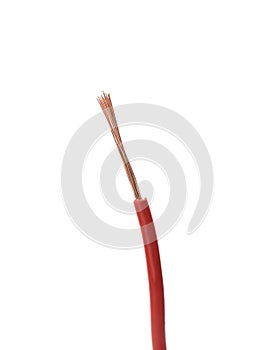 Stripped electrical wire with red insulation isolated on white