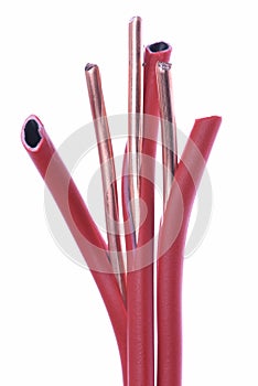 Stripped red electrical wire or cable