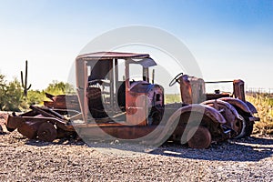 Stripped Vintage Automobiles In Arizona Desert