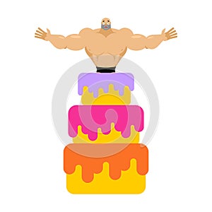 Stripper from cake congratulation. Pretty boy vector illustration