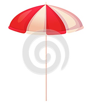 Stripper rea and white beach umbrella. Sun protection, vacation concept. Stock vector illustration isolated on white