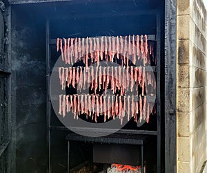 Strips of Beef Jerky Drying In Oven