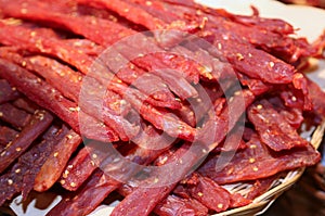 Strips of flesh very spicy called coppiette typical italian spec