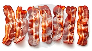 Strips of fried bacon isolated on white