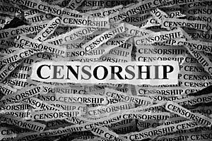 Strips of newspaper with the word Censorship typed on them photo