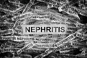 Strips of newspaper with the words Nephritis