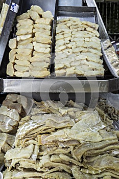 Strips of salted cod in a street market