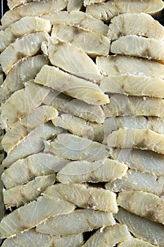 Strips of salted cod in a street market