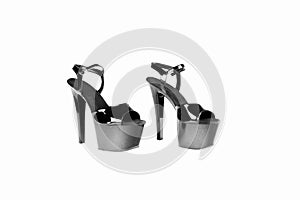 Striptease shoes. High-heeled shoes. Strips of three for poledance, exotic, strip of plastic. strips for the store catalog. photo