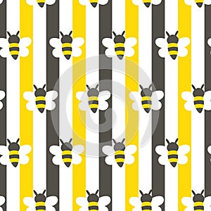 Stripy Bees Decoration Pattern, Cute Background, Seamless Pattern, Vector EPS 10.