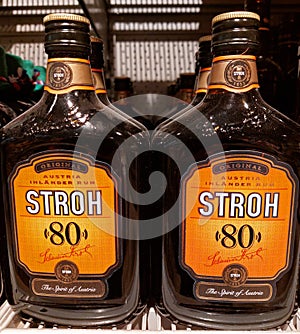 Stroh 80 rum bottles