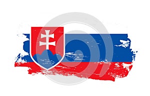 Stroke brush painted distressed flag of slovakia on white background