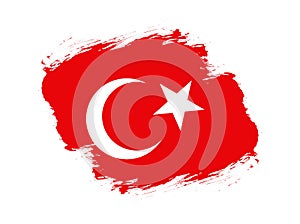 Stroke brush textured flag of turkey on white background