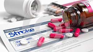 Stroke - Text in Differential Diagnoses. 3D.