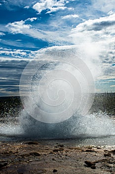 Strokker Geyser erupting Icelands Geothermal Area