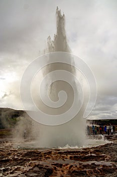 Strokkur geyser eruption, Haukadalur Valley, Iceland